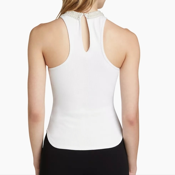 NWT$265 Cinq à Sept Lizzie Necklace Embellished White Tank Top Sz Small - Picture 4 of 15